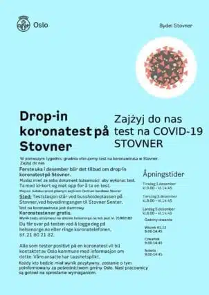 Testy na koronawirusa program pilotażowy Stovner Centrum handlowe