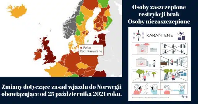 Zmiany dotyczące zasad wjazdu do Norwegii obowiązujące od 25 października 2021 roku
