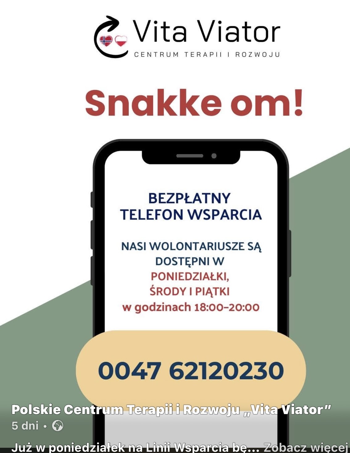 „Porozmawiajmy” – nowy telefon wsparcia dla Polaków w Norwegii