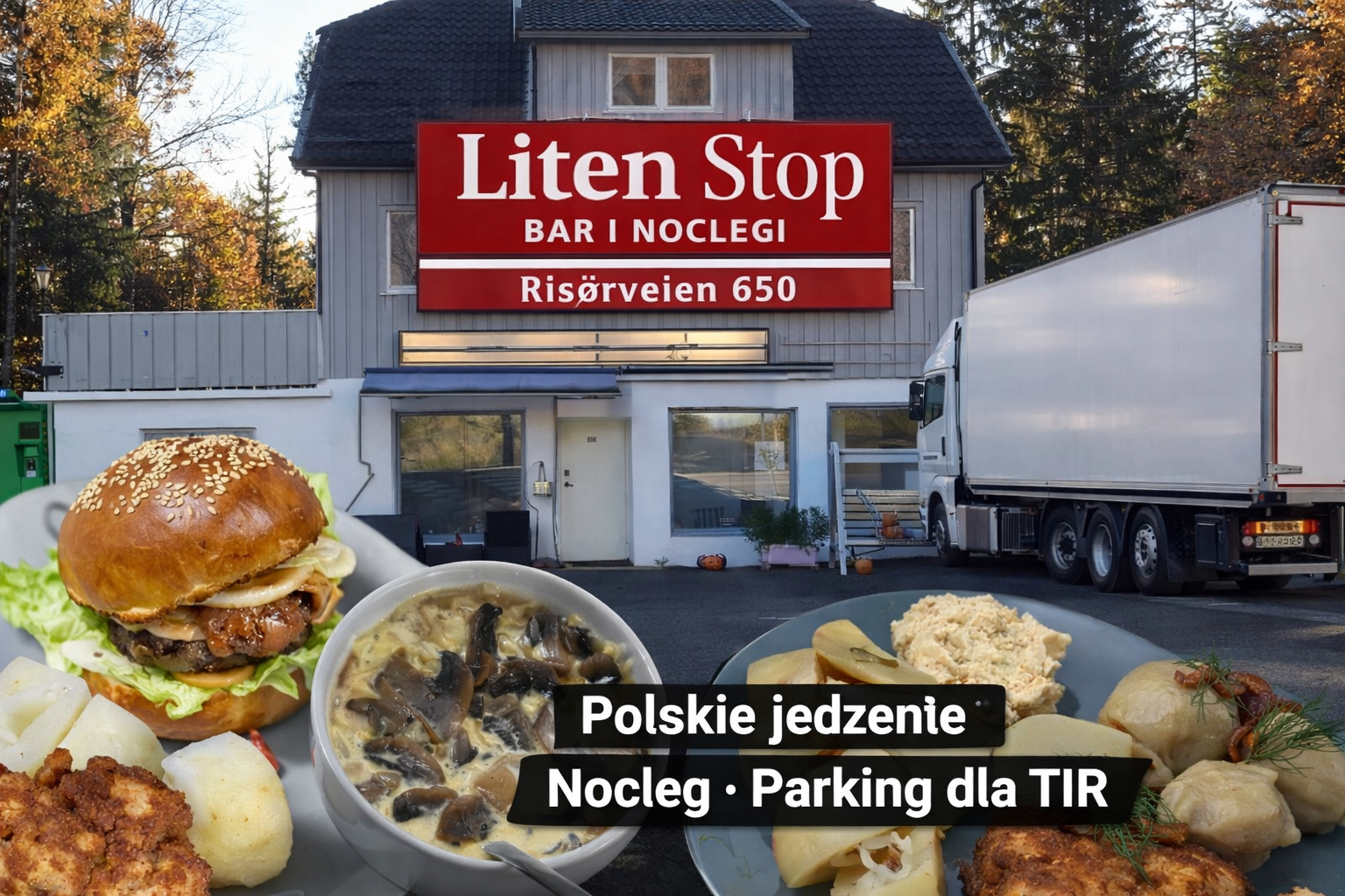 Liten Stop w Risør - polski przystanek na trasie E18, gdzie można zjeść, odpocząć i przenocować