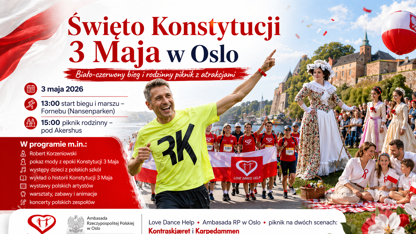 Święto Konstytucji 3 Maja w Oslo. Biało-czerwony bieg, Robert Korzeniowski i rodzinny piknik pod Akershus