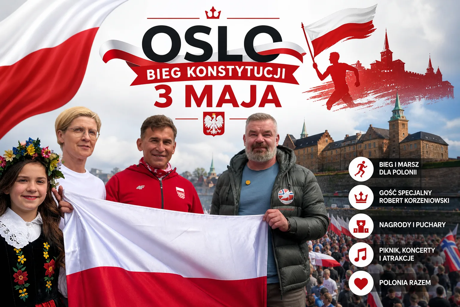 Oslo na biało-czerwono. Polonia pokazała siłę jedności podczas Biegu Konstytucji 3 Maja